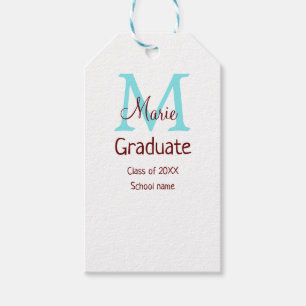Étiquettes-cadeau Gradué ajouter nom monogramme vert rose simple min