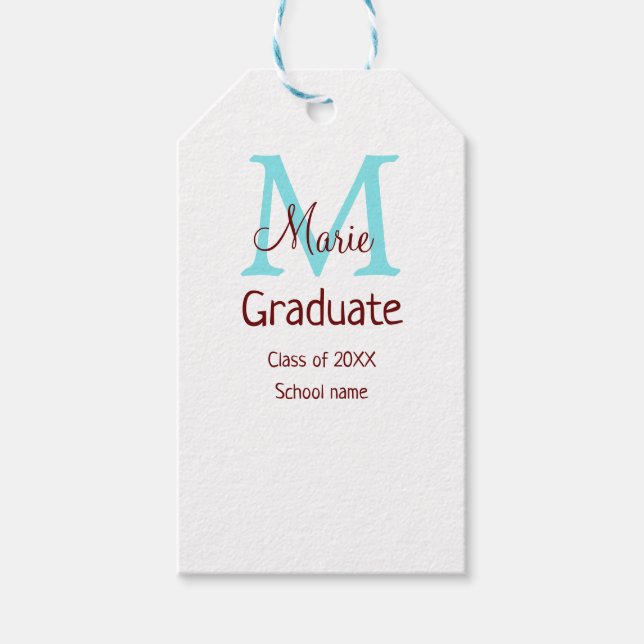 Étiquettes-cadeau Gradué ajouter nom monogramme vert rose simple min (Devant)