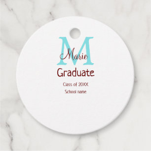 Étiquettes Cadeau Gradué ajouter nom monogramme vert rose simple min