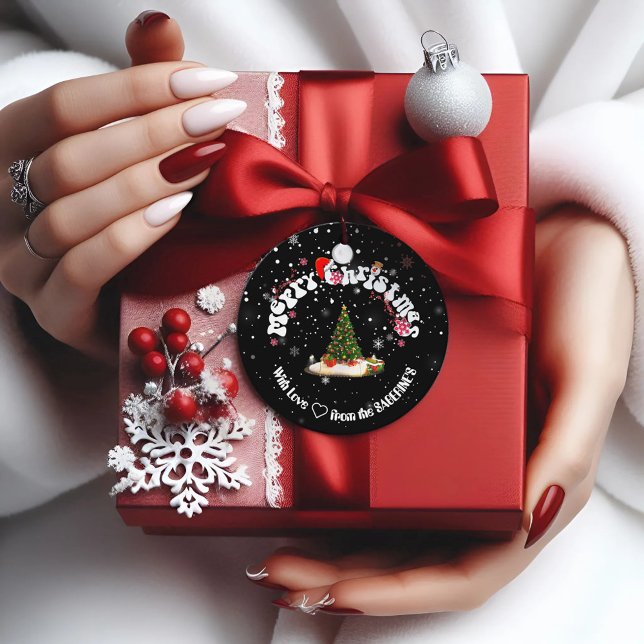 Étiquettes Cadeau Graffiti de Noël Joyeux Noir élégant (Créateur téléchargé)