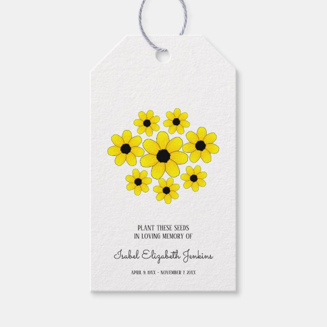 Étiquettes-cadeau Graines Memorial Jaune Daisy Funeral Keepsaké (Devant)