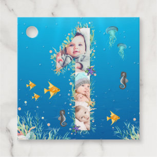 Étiquettes Cadeau Grand 1er anniversaire sous la mer Photo Collage
