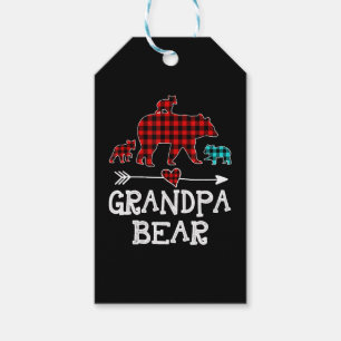 Étiquettes-cadeau Grand-père Bear Christmas Pajama Red Plaid Buffalo