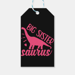Étiquettes-cadeau Grande soeur Saurus en rose