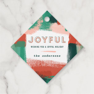 Étiquettes Cadeau Graphique abstrait moderne rouge, rose + vert joye