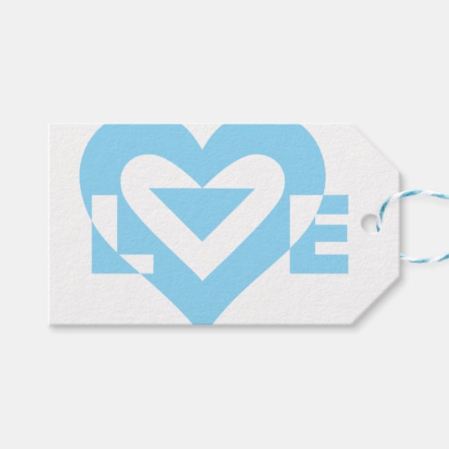 Étiquettes-cadeau Graphique d'amour cool, Bleu (Devant (Horizontal))