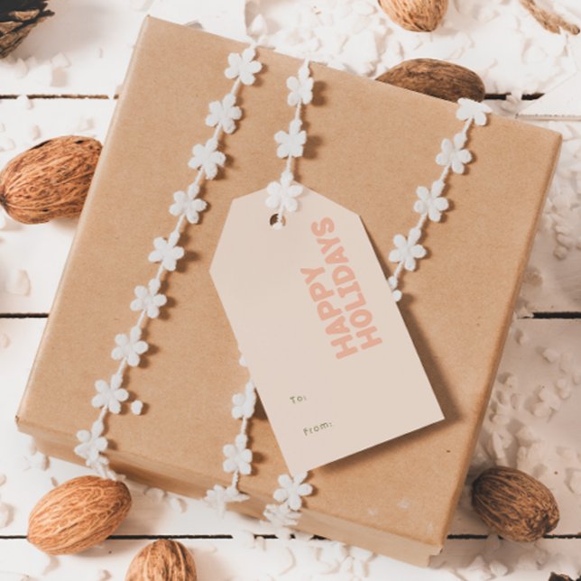 Étiquettes-cadeau Gras Moderne Joyeux Vacances Corail à (Créateur téléchargé)