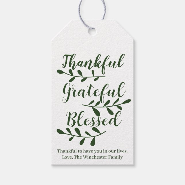 Étiquettes-cadeau Grateful Bienheureux texte de script personnalisé  (Devant)
