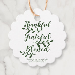 Étiquettes Cadeau Grateful Bienheureux texte personnalisé vert foncé
