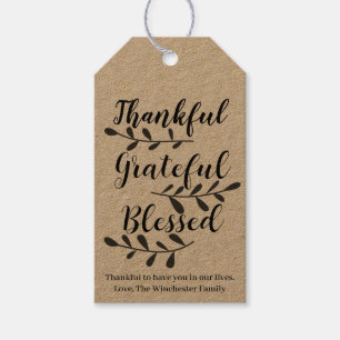 Étiquettes-cadeau Grateful Blessé kraft texte de script personnalisé