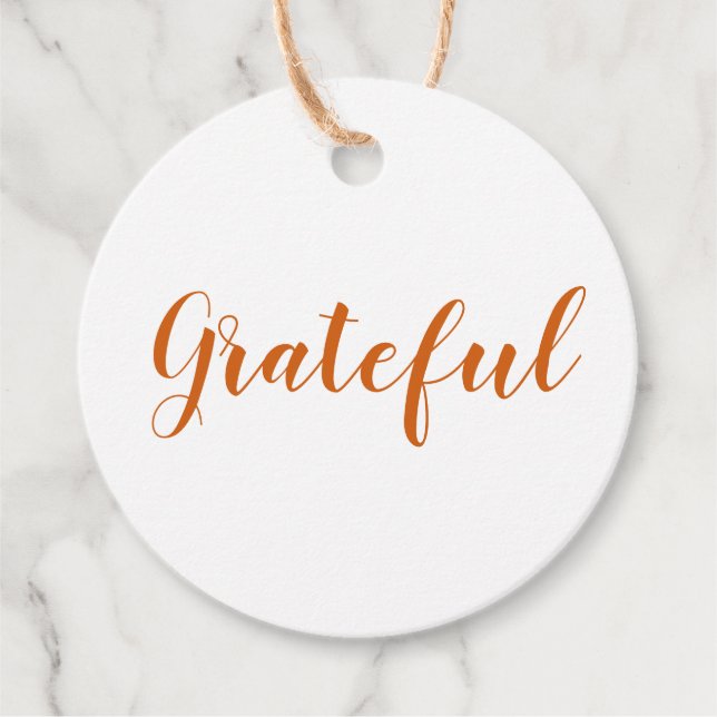 Étiquettes Cadeau Grateful orange épice script moderne thansgiving (Devant)