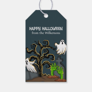 Étiquettes-cadeau Graveyard Zombie et Ghosts mignon Halloween