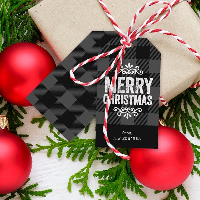 Étiquettes-cadeau Gray and BlackBuffalo Check Rustic Christmas (Créateur téléchargé)
