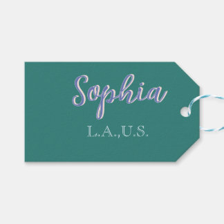 Étiquettes-cadeau GREEN add name girl boss text PURPLE elegant