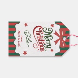 Étiquettes-cadeau Green and Red Stripped Merry Christmas