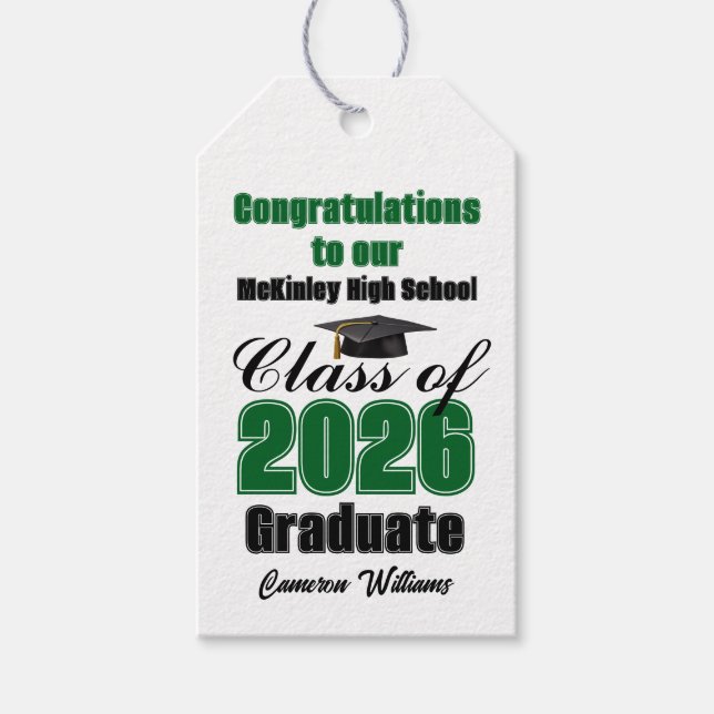 Étiquettes-cadeau Green Class of 2026 Graduation Party Custom (Devant)