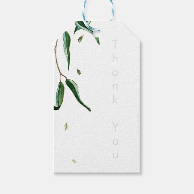 Étiquettes-cadeau Green Eucalyptus Botanique Feuille Rustique Mariag (Devant)
