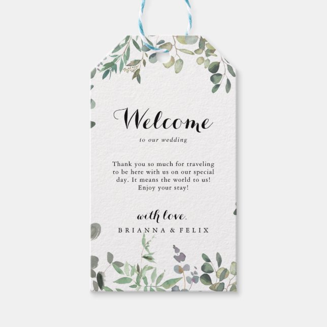Étiquettes-cadeau Green Eucalyptus Foliage Accueil Mariage (Devant)