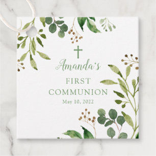 Étiquettes Cadeau Green Eucalyptus Leaf Première Sainte Communion Fa