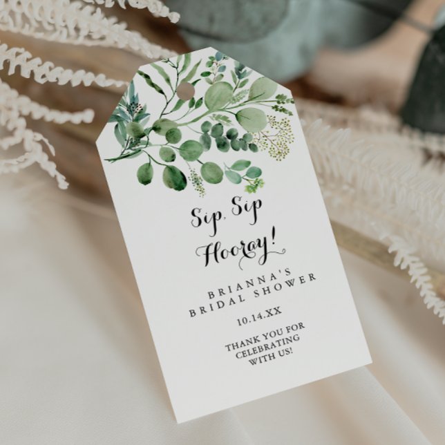 Étiquettes-cadeau Green Eucalyptus Sip Sip Hooray Fête des mariées (Créateur téléchargé)