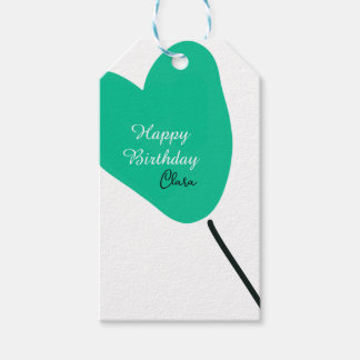 Étiquettes-cadeau Green heart happy birthday white black balloon kid
