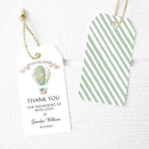 Étiquettes-cadeau Green Hot air ballon Adventure attend le baby show