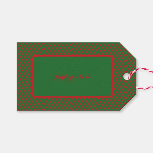Étiquettes-cadeau Green & Red Diagonal Lines (Devant (Horizontal))