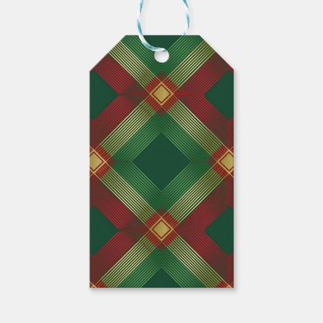 ÉTIQUETTES-CADEAU GREEN RED GOLD HOLIDAY PLAID PATTERN (Devant)