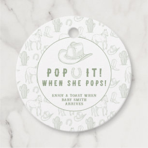 Étiquettes Cadeau Green Toile Cowboy POP IT! Baby shower