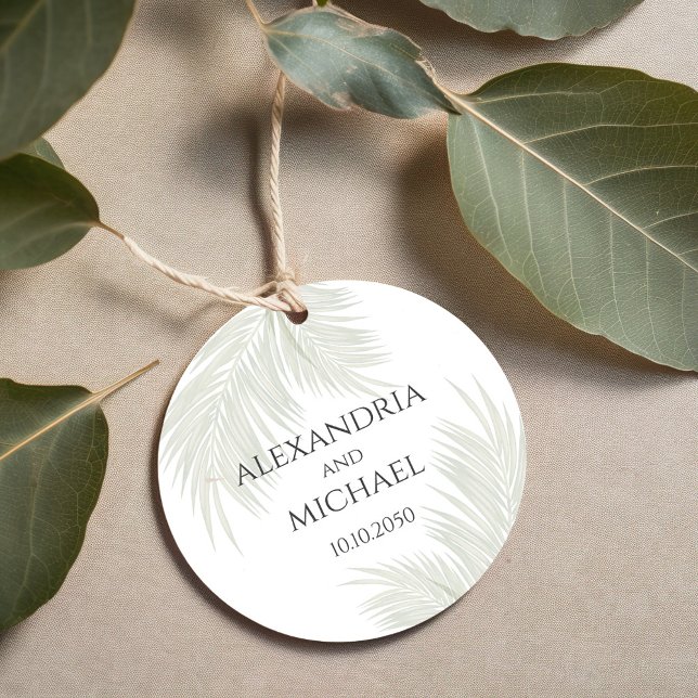 Étiquettes Cadeau Green Tropical Palm Feuille Mariage (Elegant Palm leaves botanical wedding favor tag.)