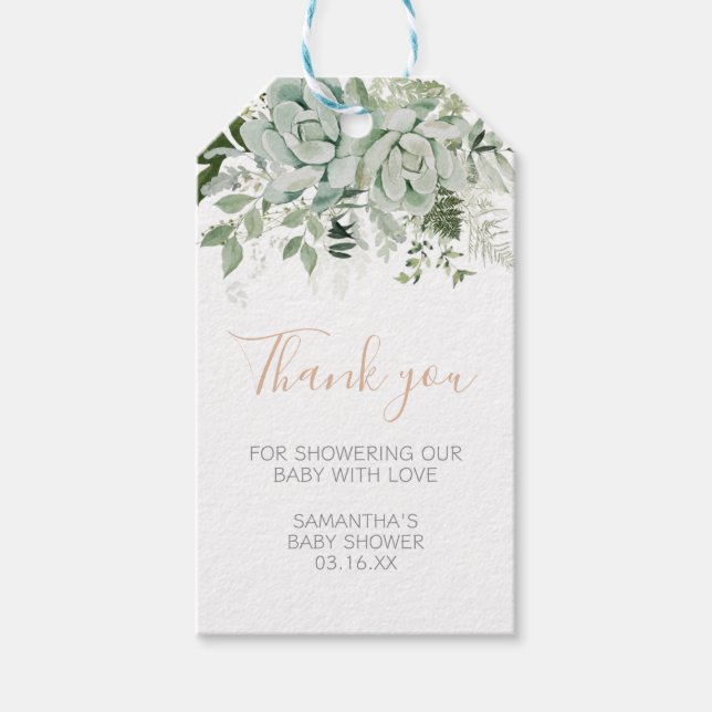 Étiquettes-cadeau Greenery Succulents Baby shower Favoriser les étiq (Devant)