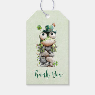 Étiquettes-cadeau Grenouille au chapeau vert et trèfle mignon merci