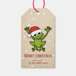 Étiquettes-cadeau Grenouille de bande dessinée de Noël