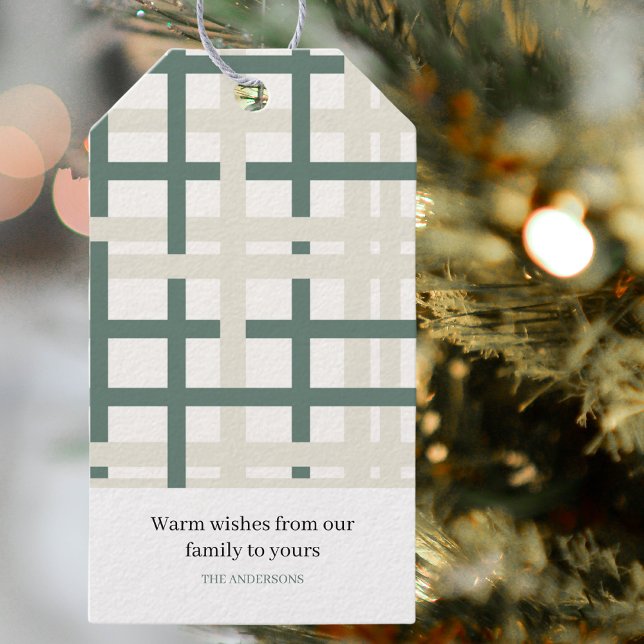 Étiquettes-cadeau Grille Montauk moderne Vert & Beige (Créateur téléchargé)