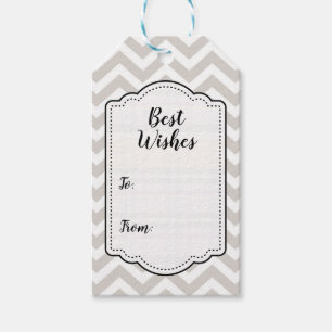 Étiquettes-cadeau Gris argenté et blanc Chevron épais Mariage Annive