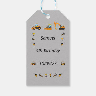 Étiquettes-cadeau Gris Construction Garçon Anniversaire Bilingue Mer