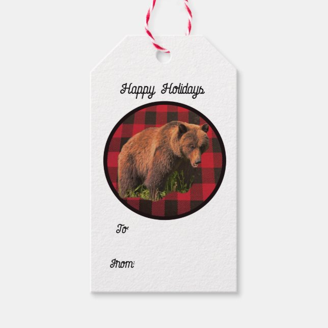 Étiquettes Cadeau Grizzly Bear de Buffalo Plaid (Devant)