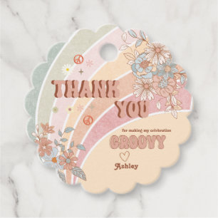 Étiquettes Cadeau Groovy Rétro 70s Arc-en-ciel Merci
