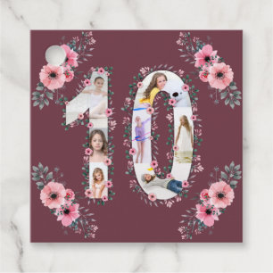 Étiquettes Cadeau Gros 10e anniversaire fille photo Collage Fleur ro