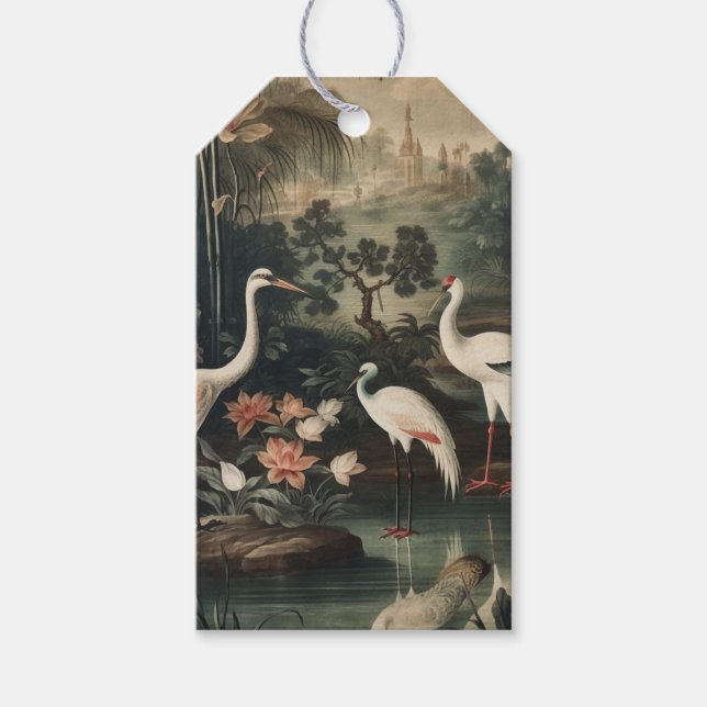 Étiquettes-cadeau grues vintages et palais sous les tropiques (Devant)