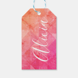 Étiquettes-cadeau Grunge rose orange aquarelle nom personnalisé tex