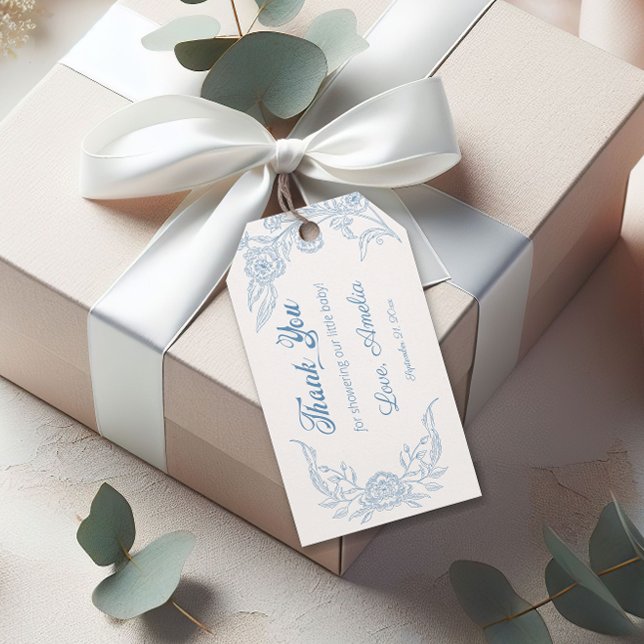 Étiquettes-cadeau Guirlande de Fleurs Bleu Ciel Délicat pour Baby Sh (Créateur téléchargé)