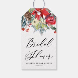 Étiquettes-cadeau Guirlande de fleurs d'hiver à l'aquarelle pour la
