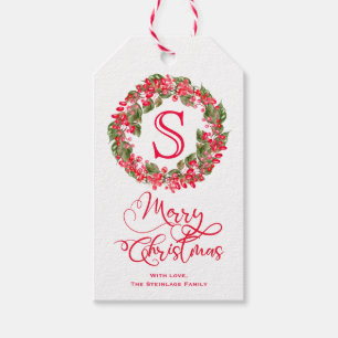 Étiquettes-cadeau Guirlande de gui de Noël de monogramme