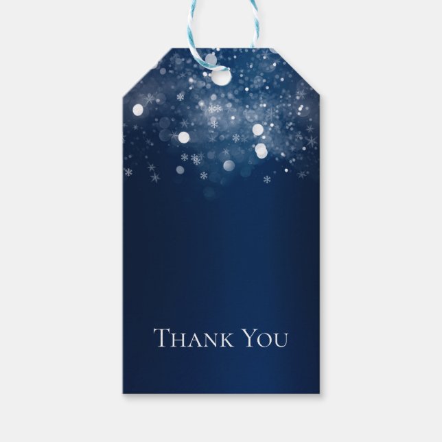 Étiquettes-cadeau Guirlande de Noël Bleue Argentée Pailletée (Devant)