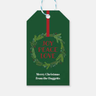 Étiquettes-cadeau Guirlande de Noël d'amour de paix de joie