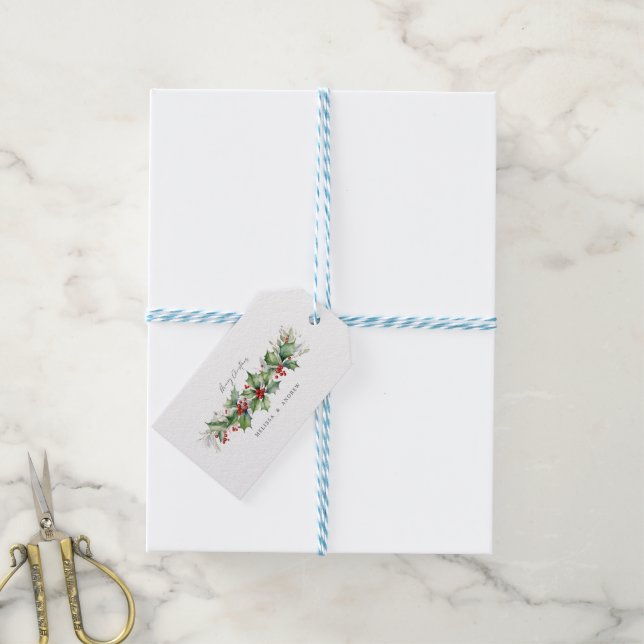 Étiquettes-cadeau Guirlande de Noël Holly classique avec baies (With Twine)