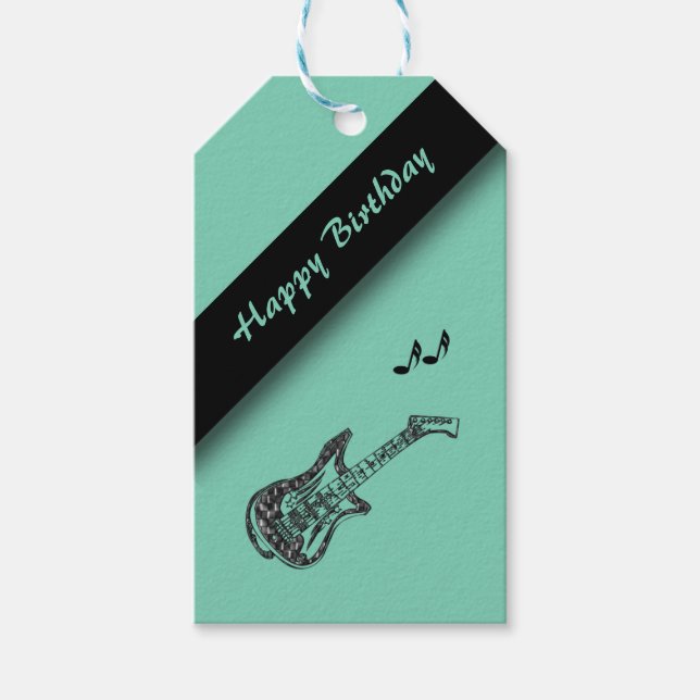 Étiquettes-cadeau Guitare électrique Joyeux anniversaire Sea Green (Devant)