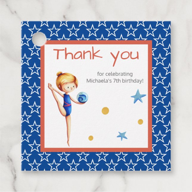 Étiquettes Cadeau Gymnaste avec Merci de balle Anniversaire (Devant)
