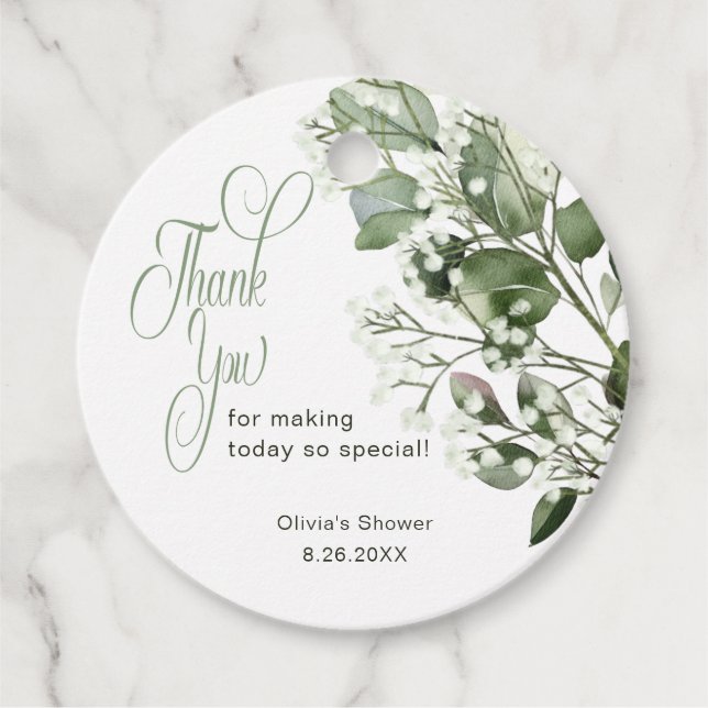 Étiquettes Cadeau Gypsophila & Eucalyptus Fête des mariées Merci (Devant)